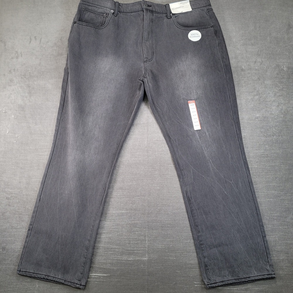 Arizona Jean Co Mens 42x30 Straight Fit Jeans Gray Faded Black New Denim Pants